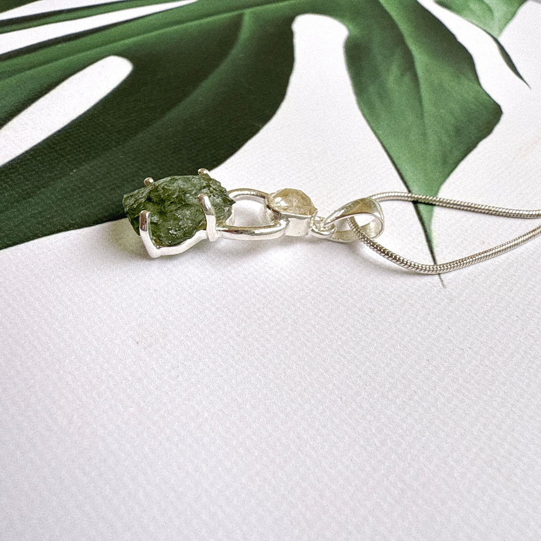 Moldavite & Herkimer Pendant