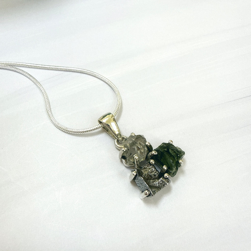 Moldavite, Herkimer Diamond & Campo del Cielo Pendant