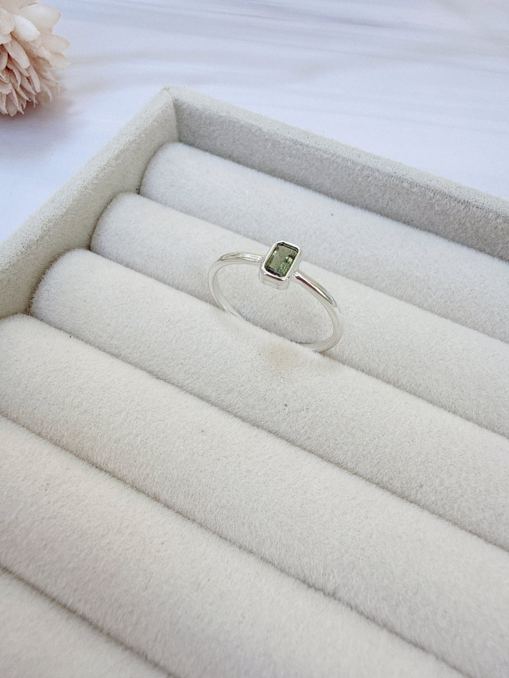 Faceted Moldavite Ring