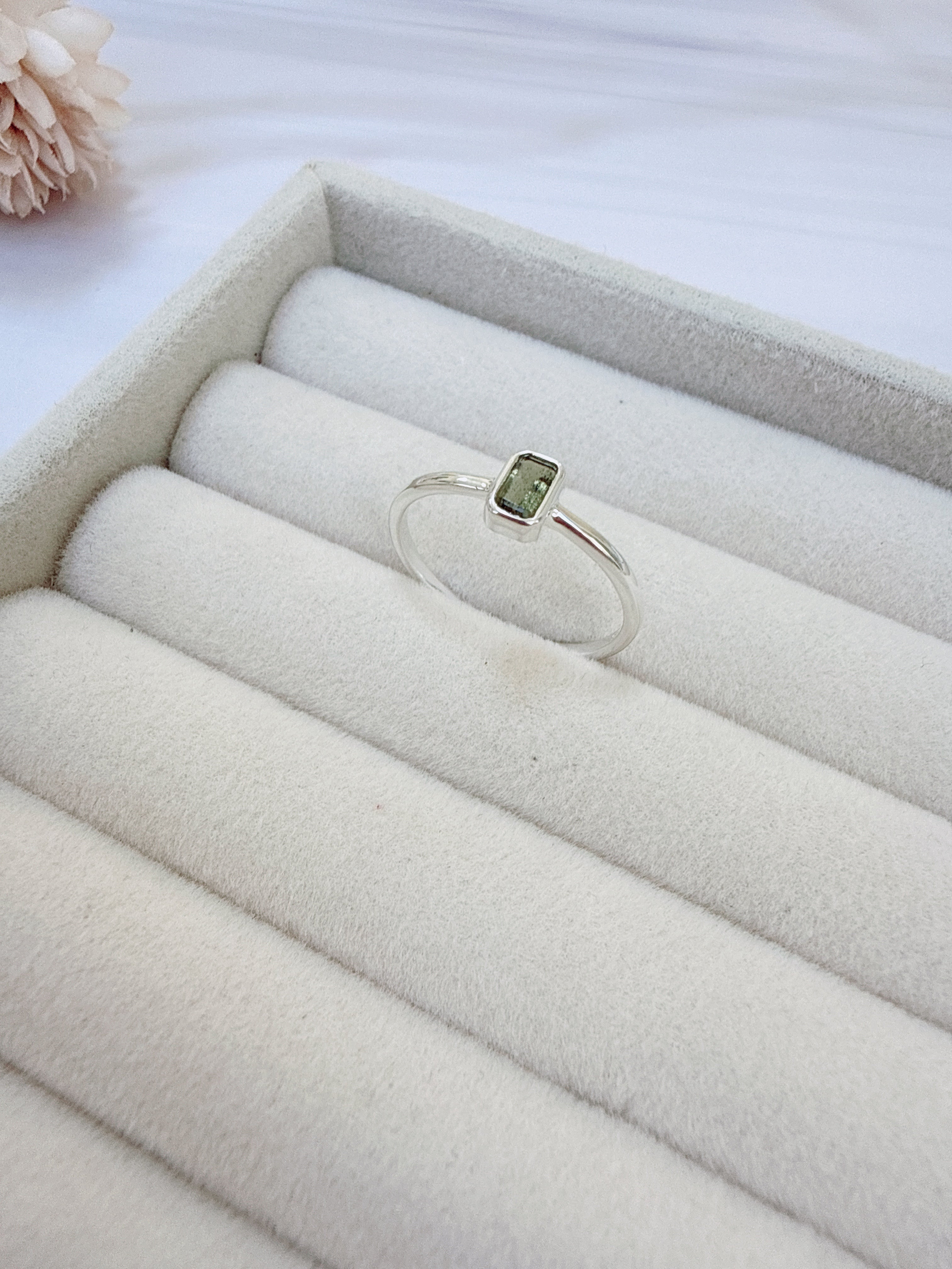 Faceted Moldavite Ring