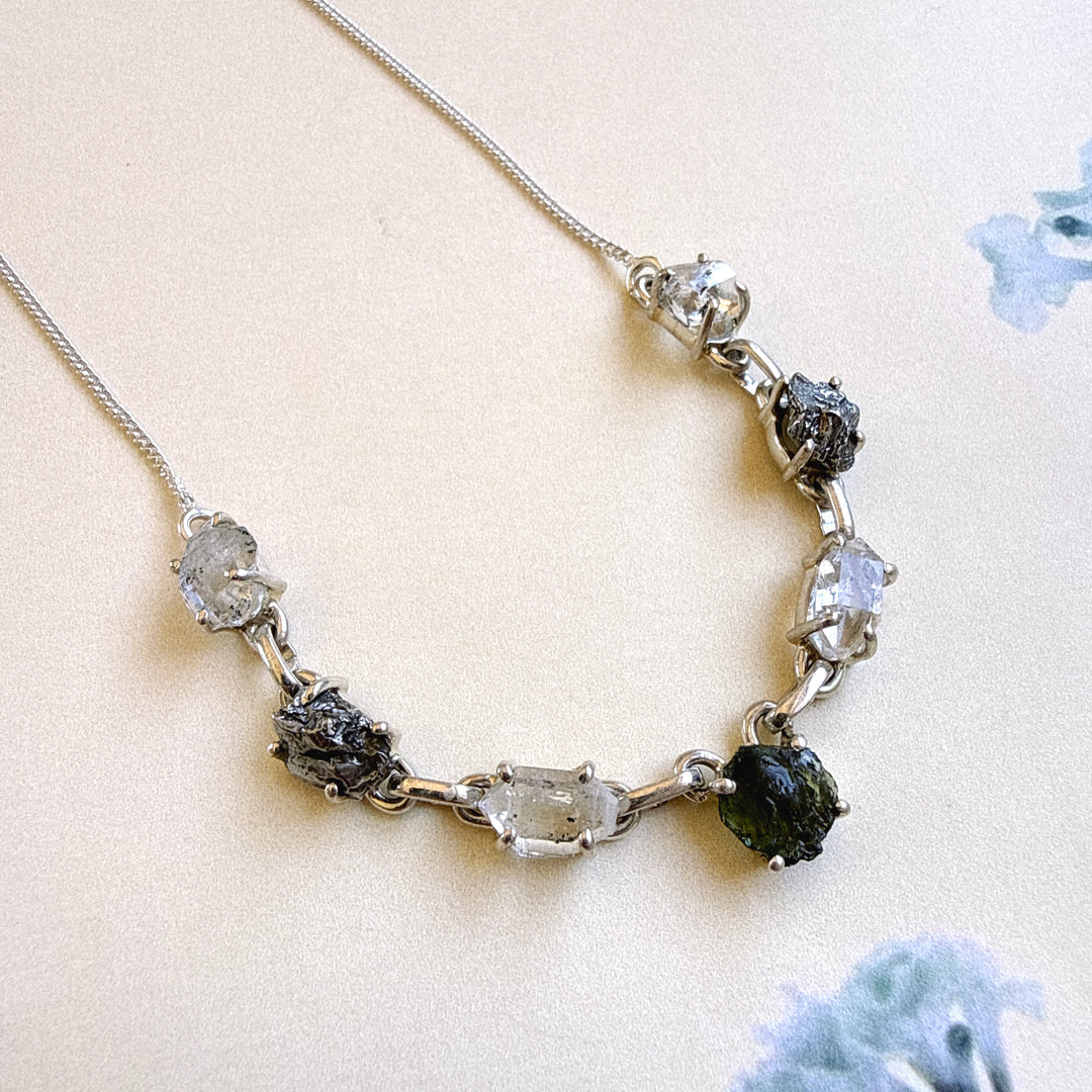 Moldavite, Herkimer Diamond & Meteorite Campo Del Cielo Necklacef