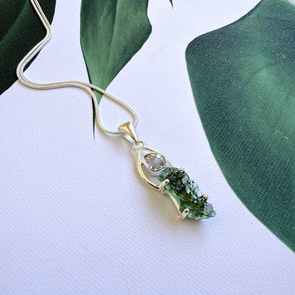 Moldavite & Herkimer Diamond Pendant