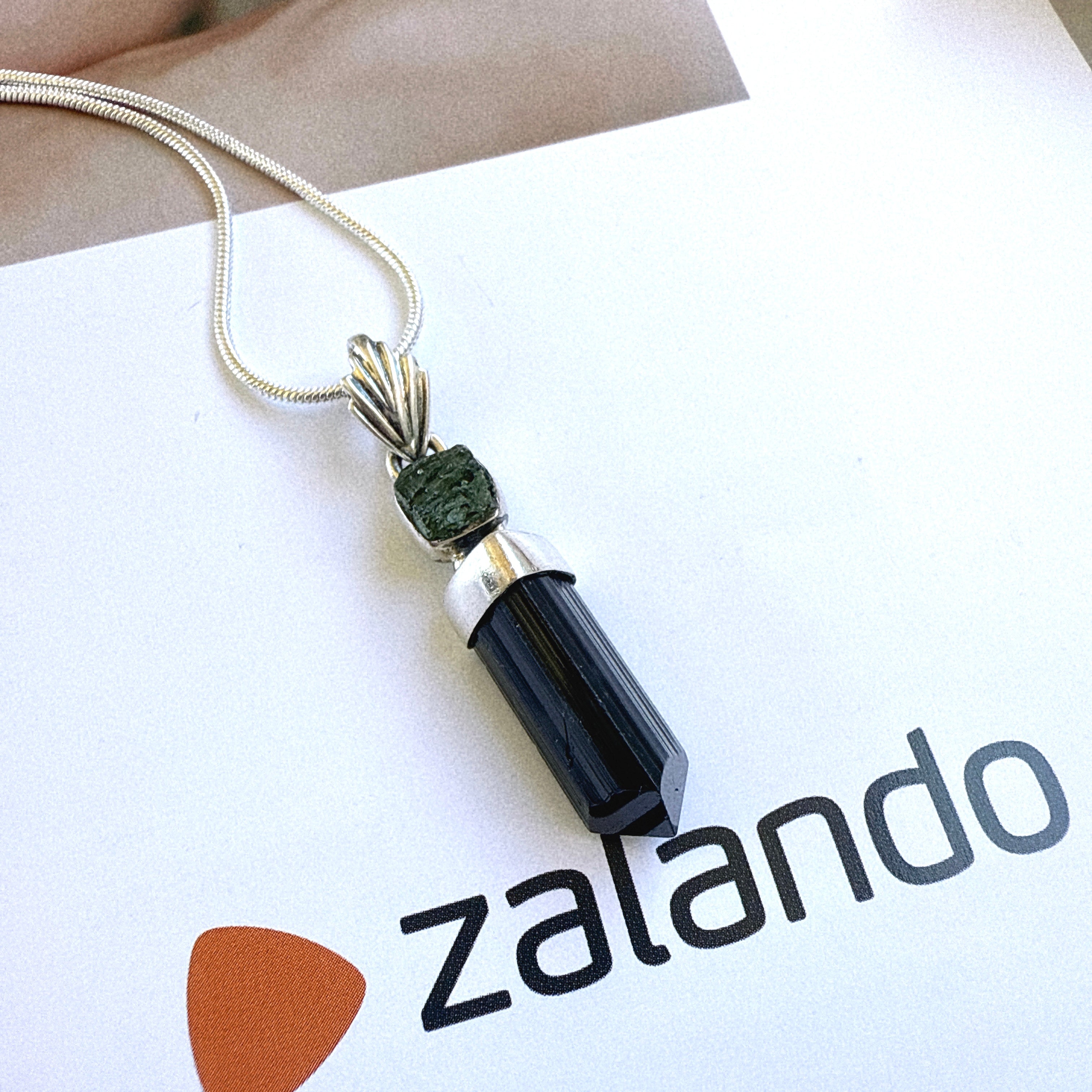 MOLDAVITE & BLACK TOURMALINE PENDANT