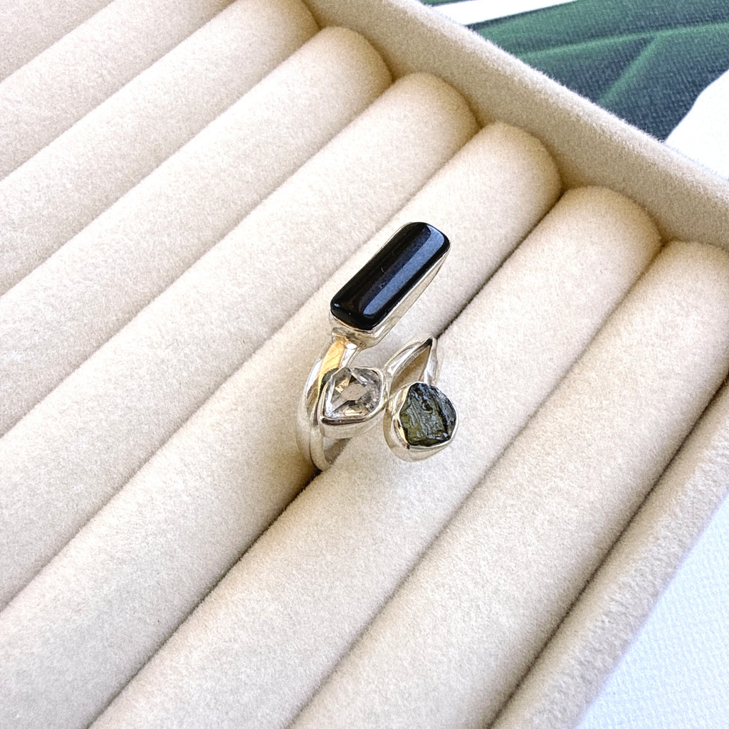Moldavite, Herkimer Diamond & Meteorite Campo Del Cielo Necklacef