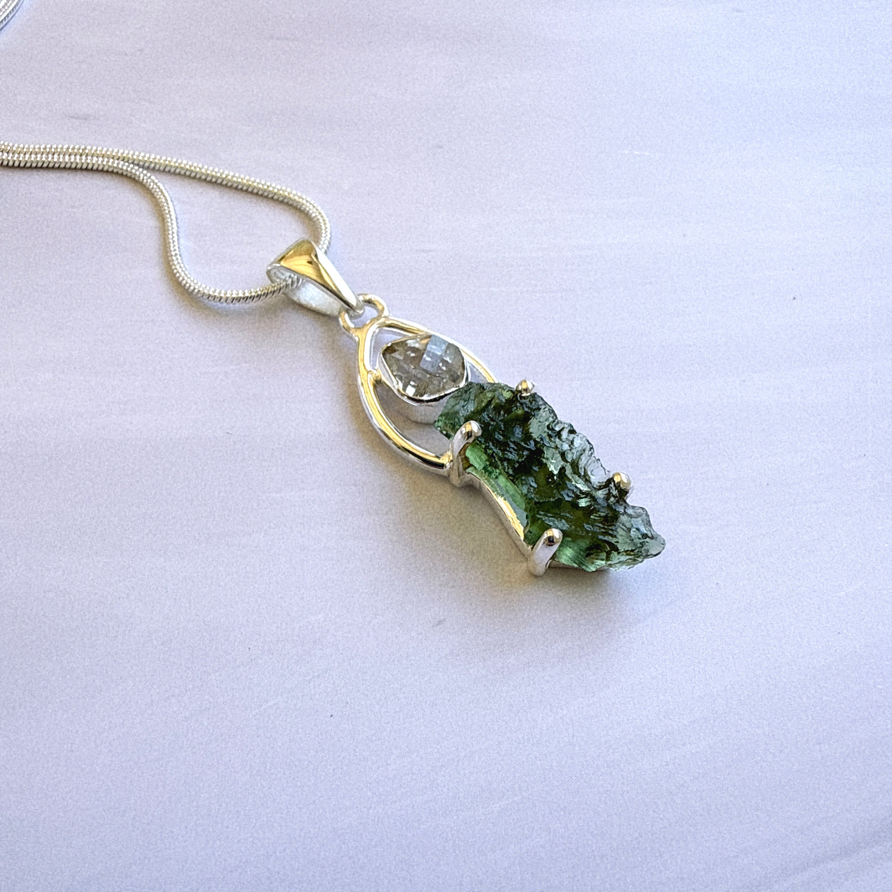 Moldavite & Herkimer Diamond Pendant