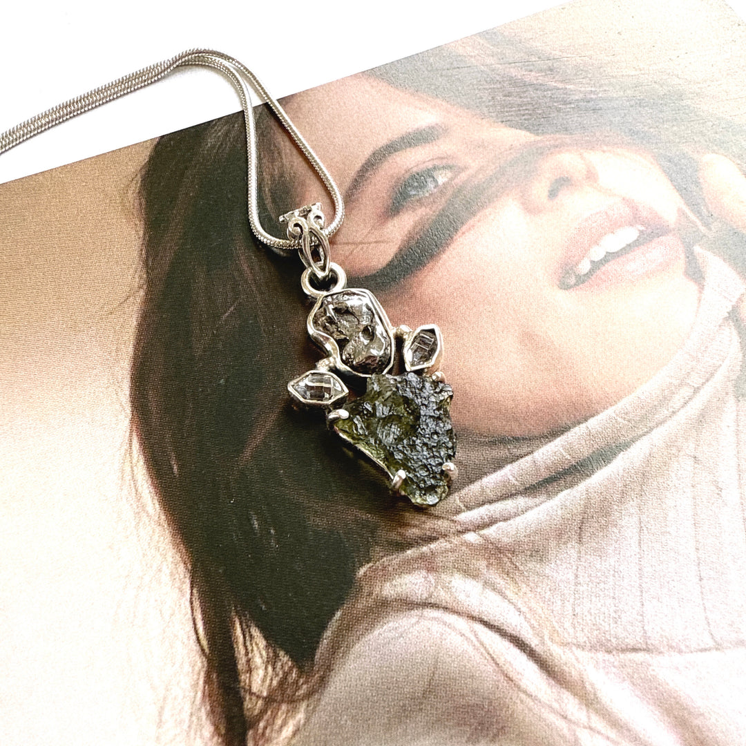 Moldavite, Herkimer & Campo Del Cielo Pendant