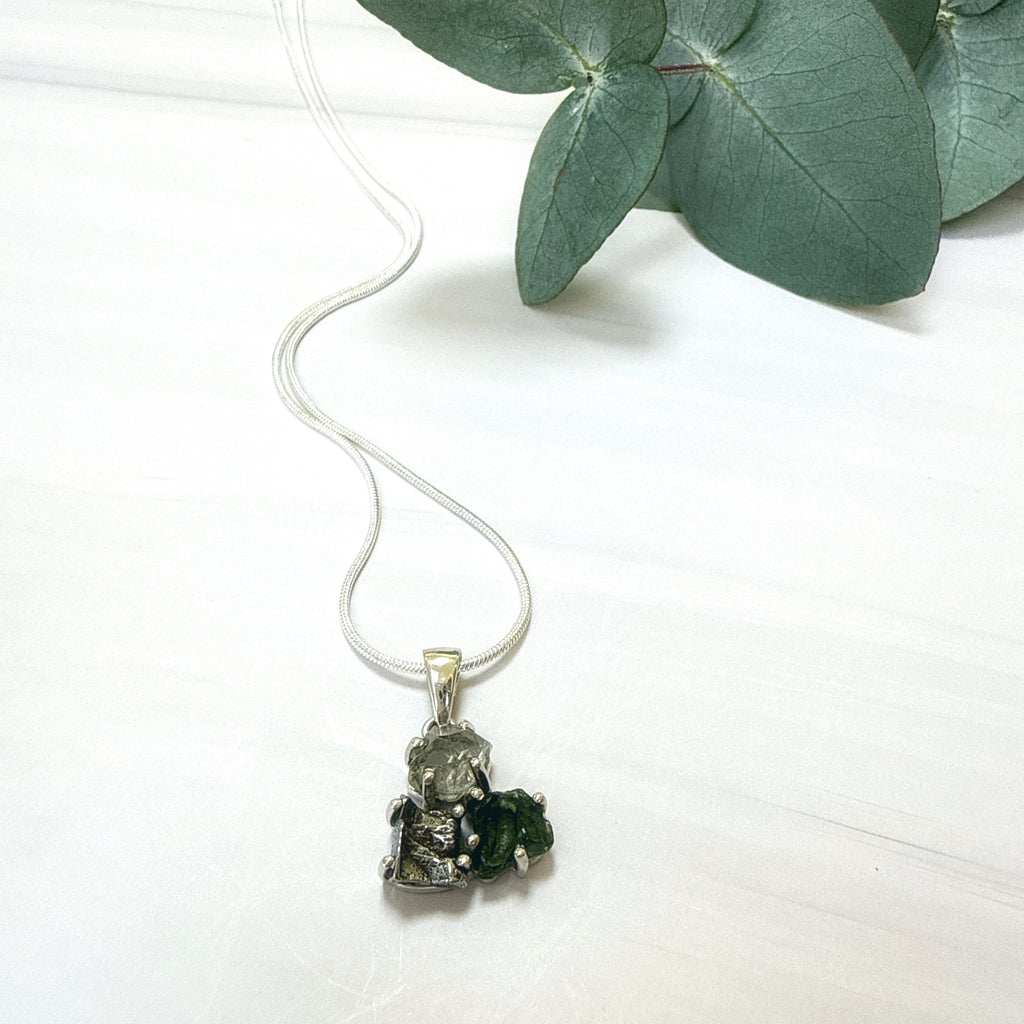 Moldavite, Herkimer Diamond & Campo del Cielo Pendant