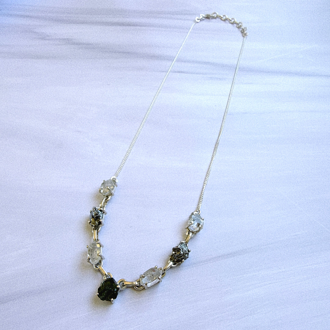 Moldavite, Herkimer Diamond & Meteorite Campo Del Cielo Necklacef