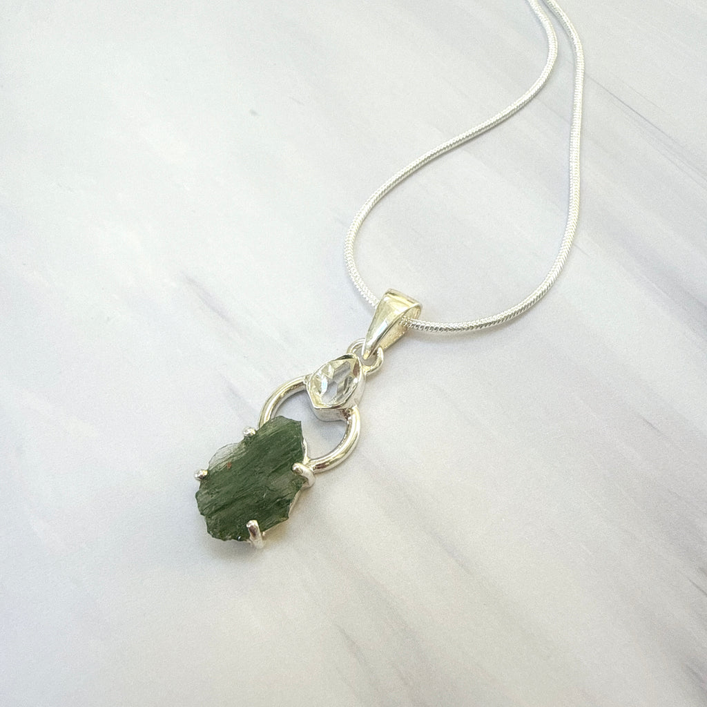 Moldavite with Herkimer Diamond Pendant