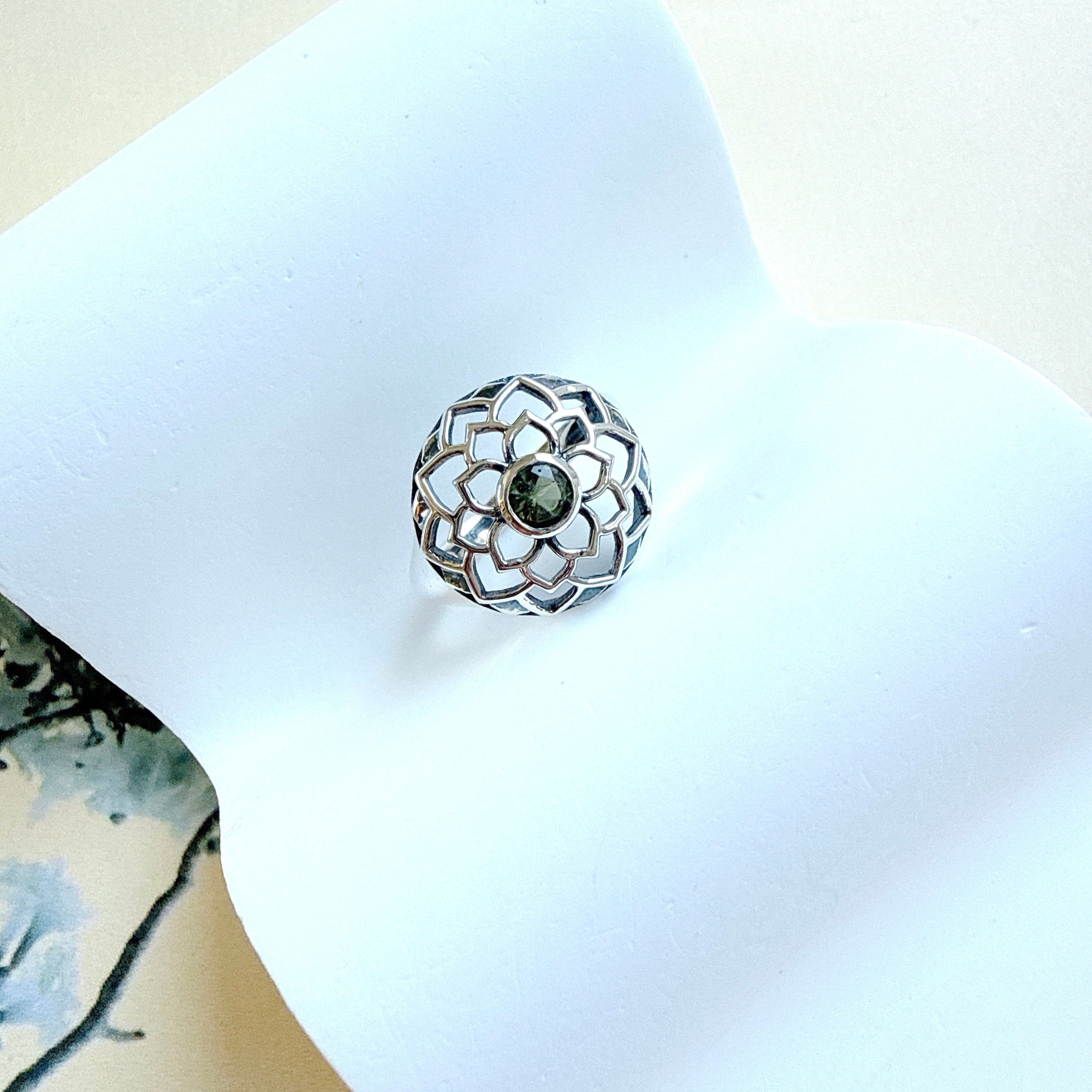 Moldavite Ring Faceted