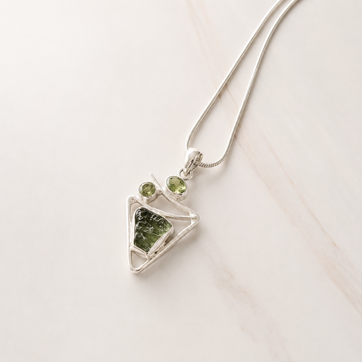 Designer – Moldavite & Peridot Faceted Pendant