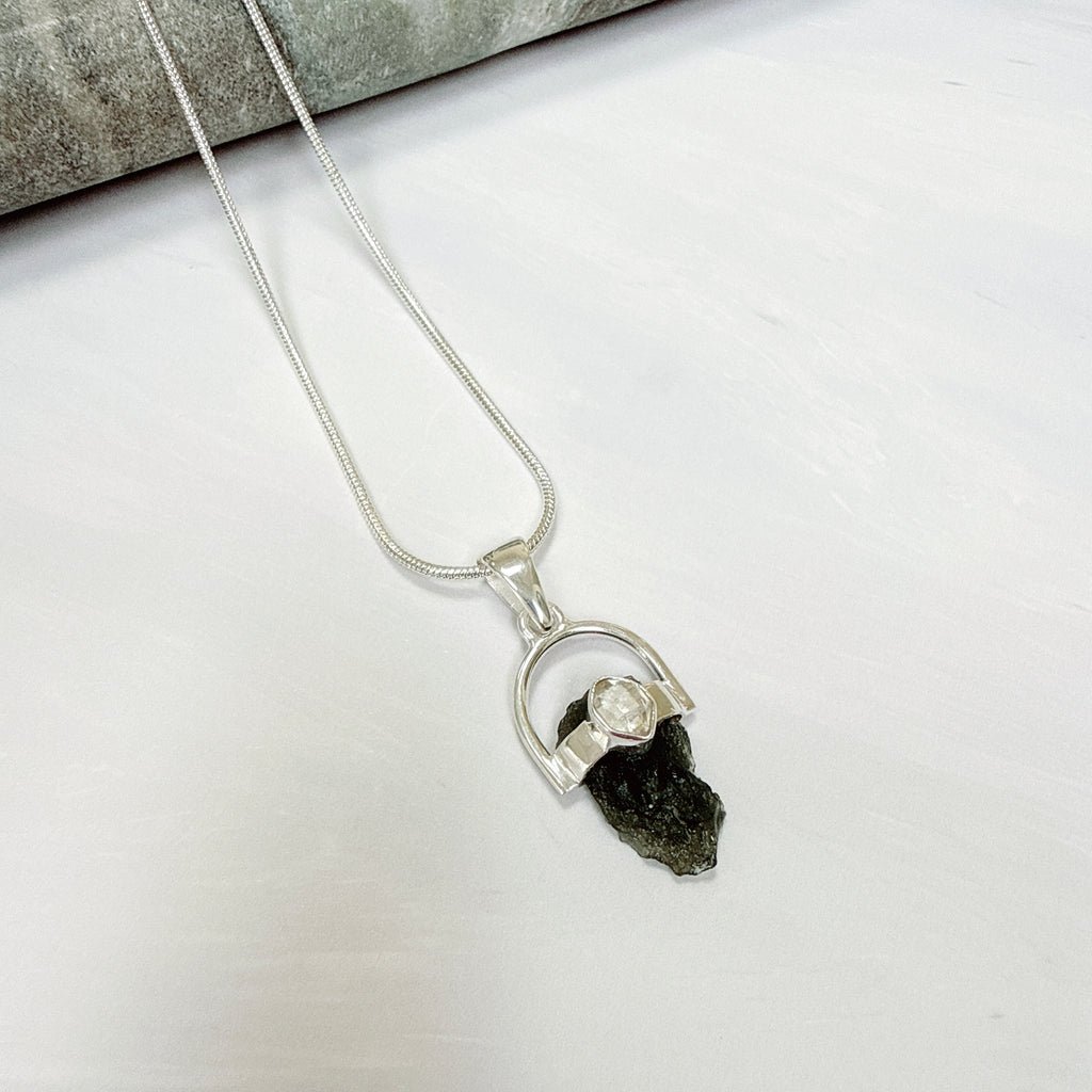 Moldavite with Herkimer Diamond Pendant