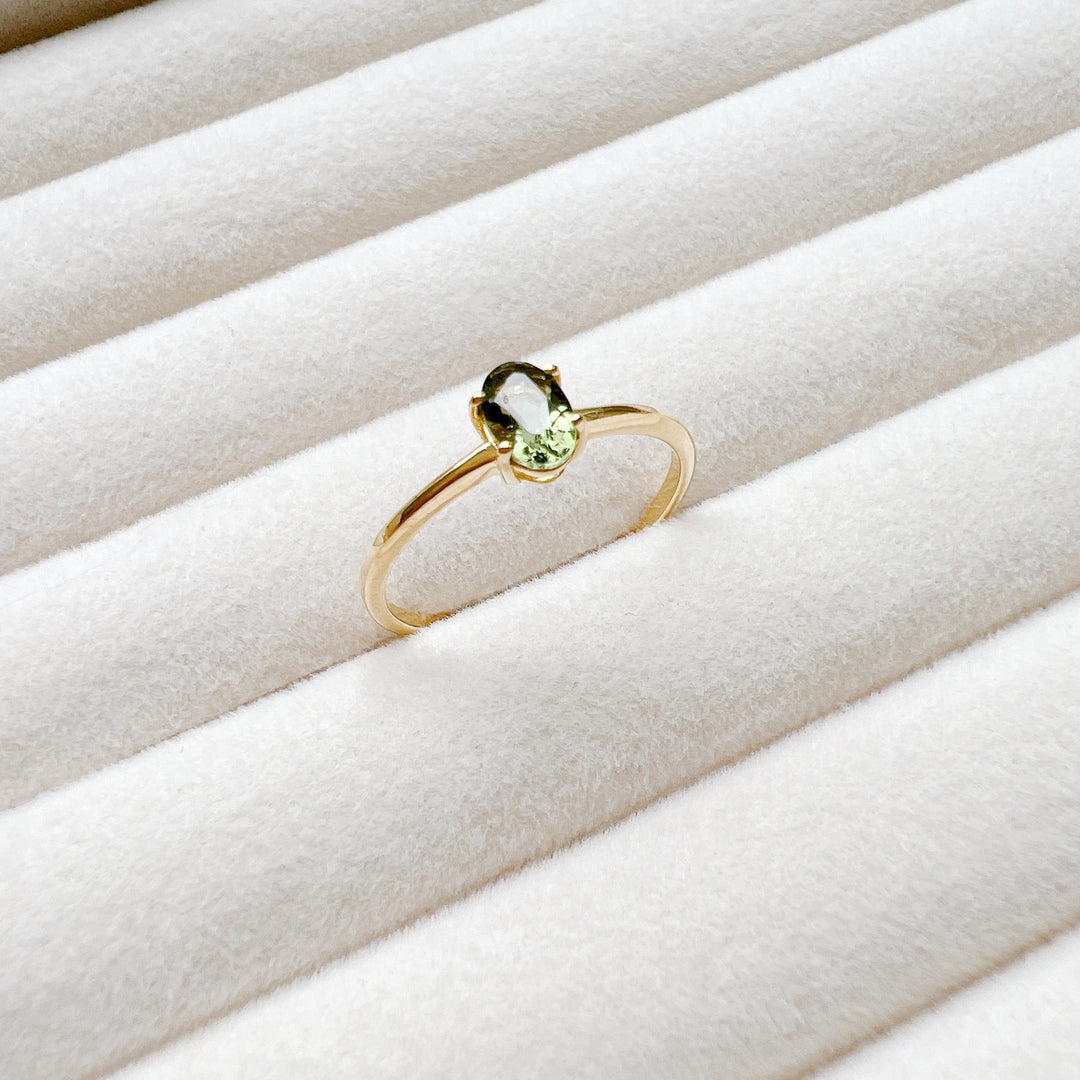 MOLDAVITE FACETED GOLD RING