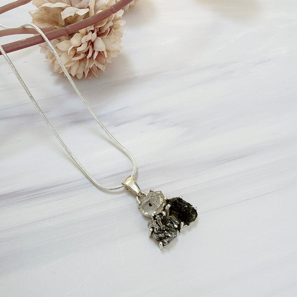 Moldavite, Herkimer Diamond & Campo del Cielo Pendant