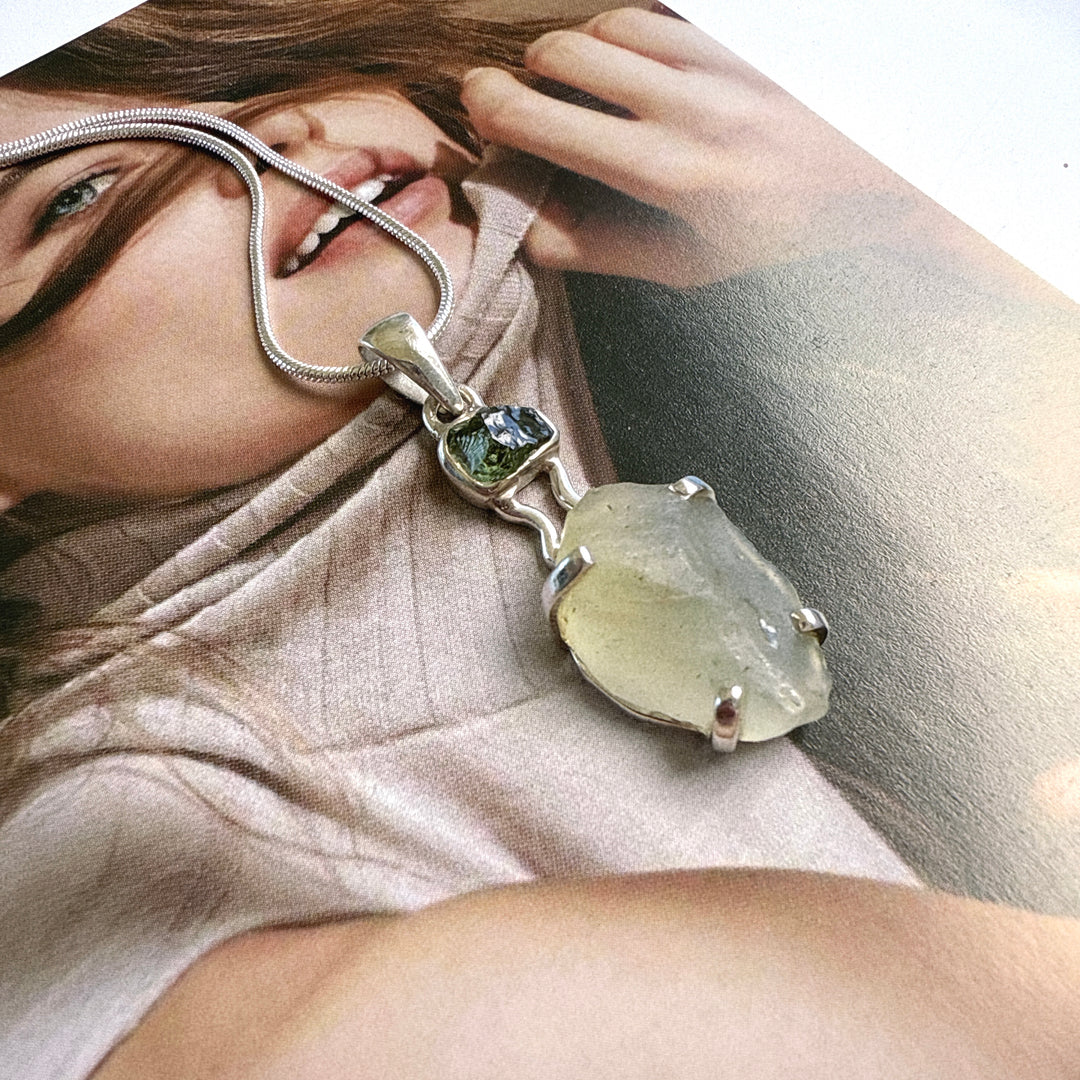 Moldavite and Libyan Desert Pendant