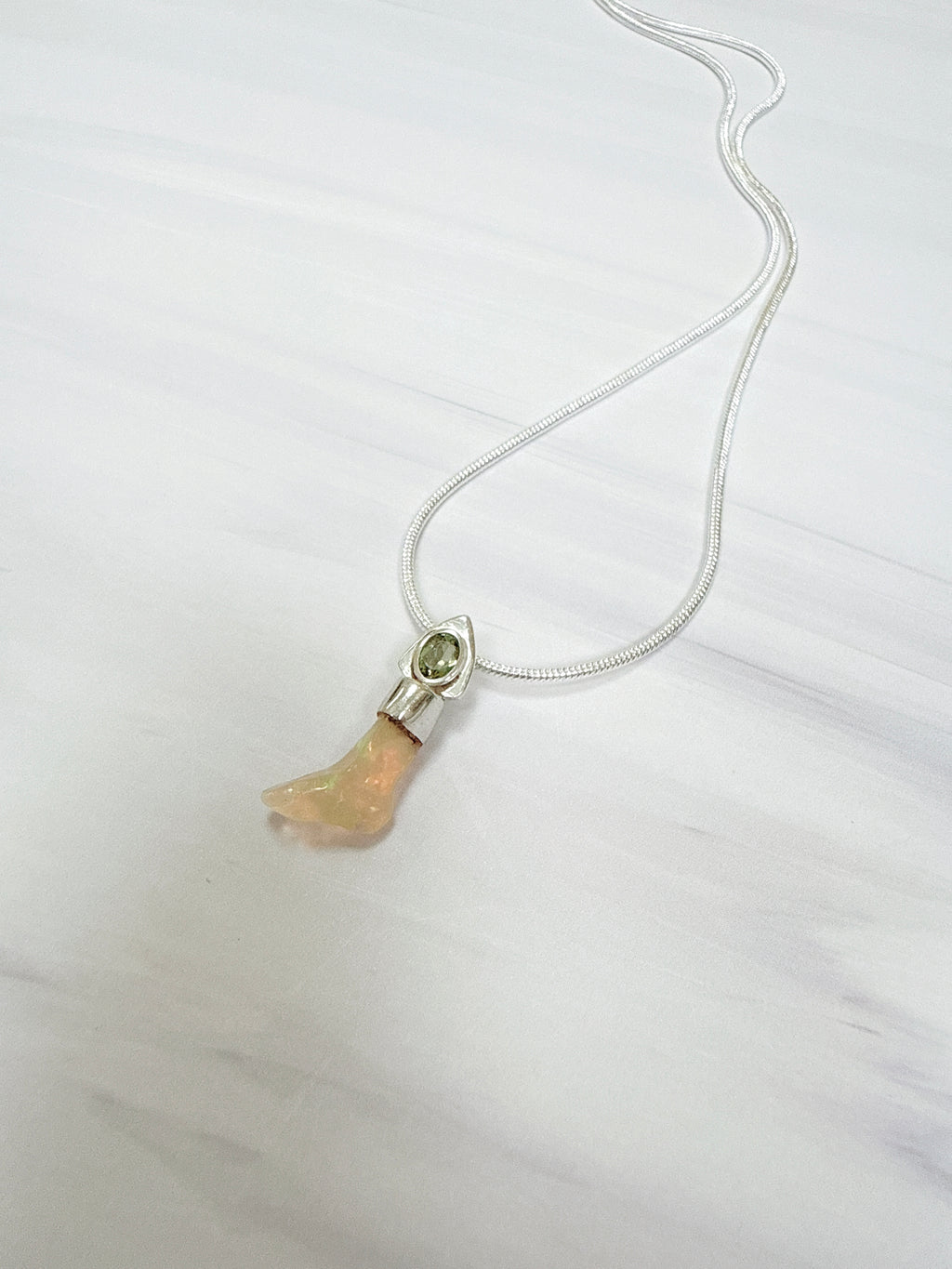 Faceted Moldavite & Ethiopian Opal Pendant