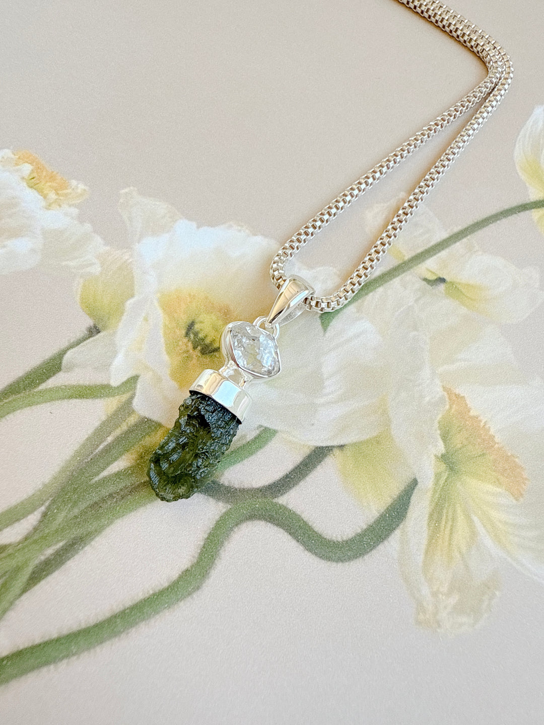 Moldavite & Herkimer Diamond Pendant