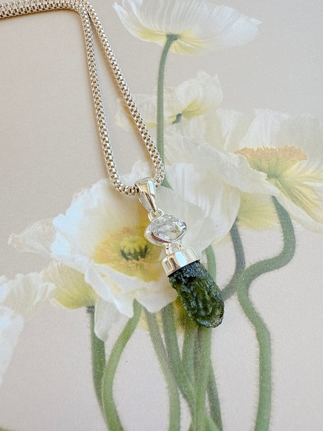 Moldavite & Herkimer Diamond Pendant