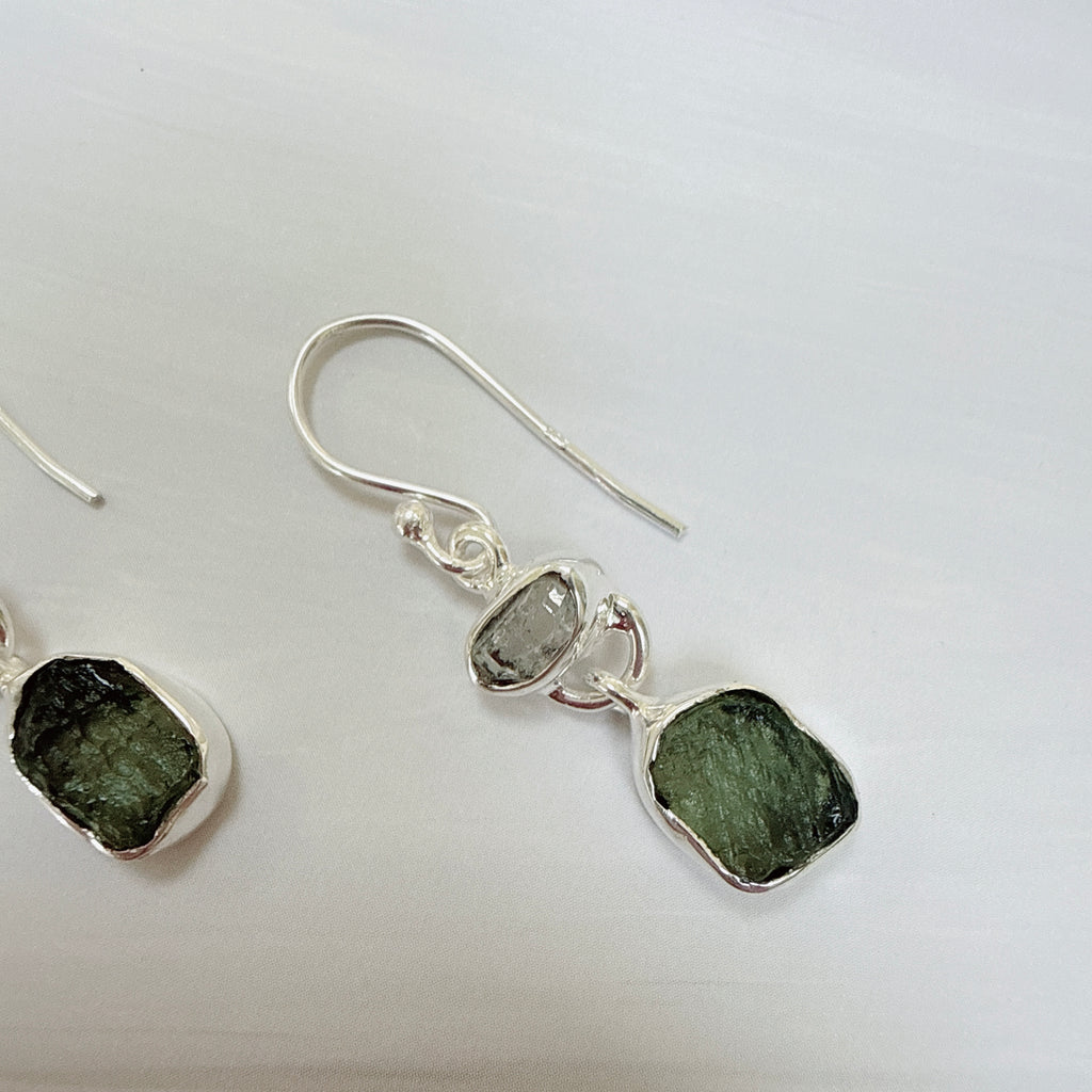 Moldavite & Herkimer Diamond Earrings