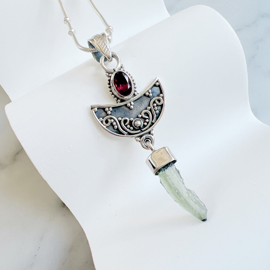 Moldavite & Garnet Pendant