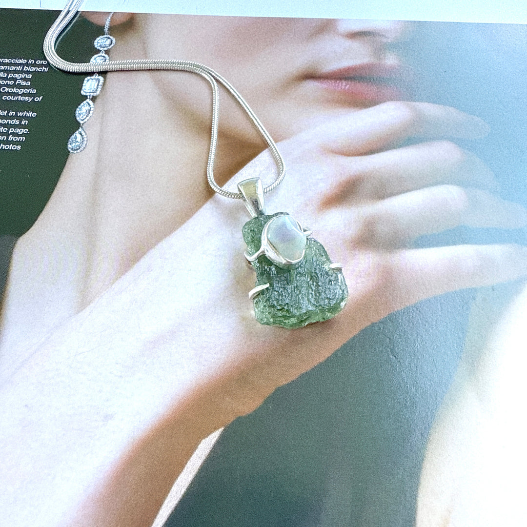 Moldavite & Ethiopian Opal Pendant