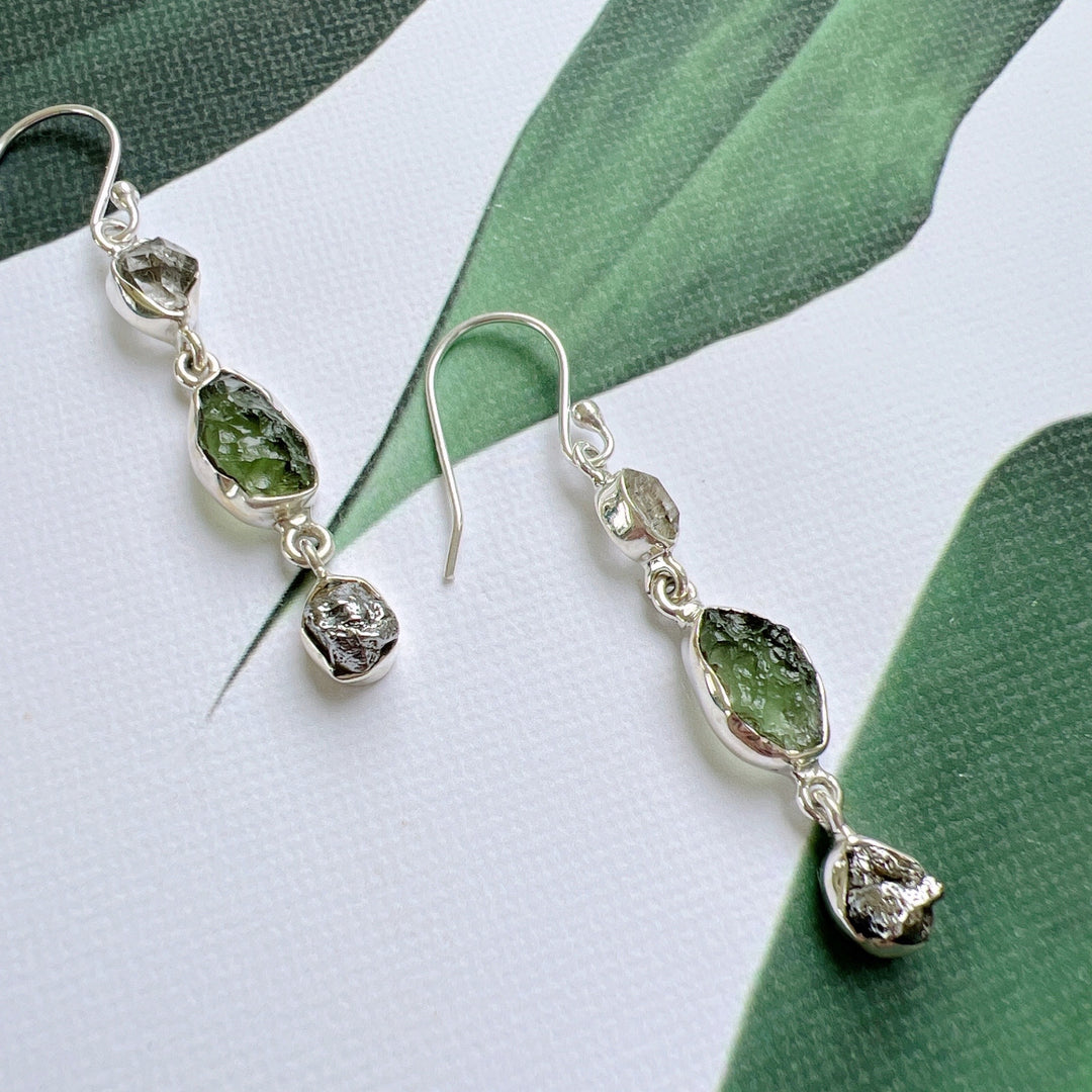 Moldavite, Campo del Cielo & Herkimer Diamond Earrings