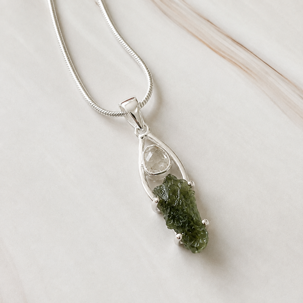 Moldavite with Herkimer Diamond Pendant