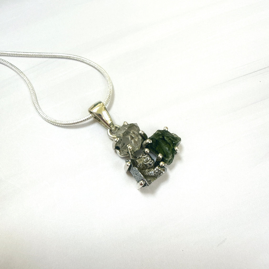 Moldavite, Herkimer Diamond & Campo del Cielo Pendant