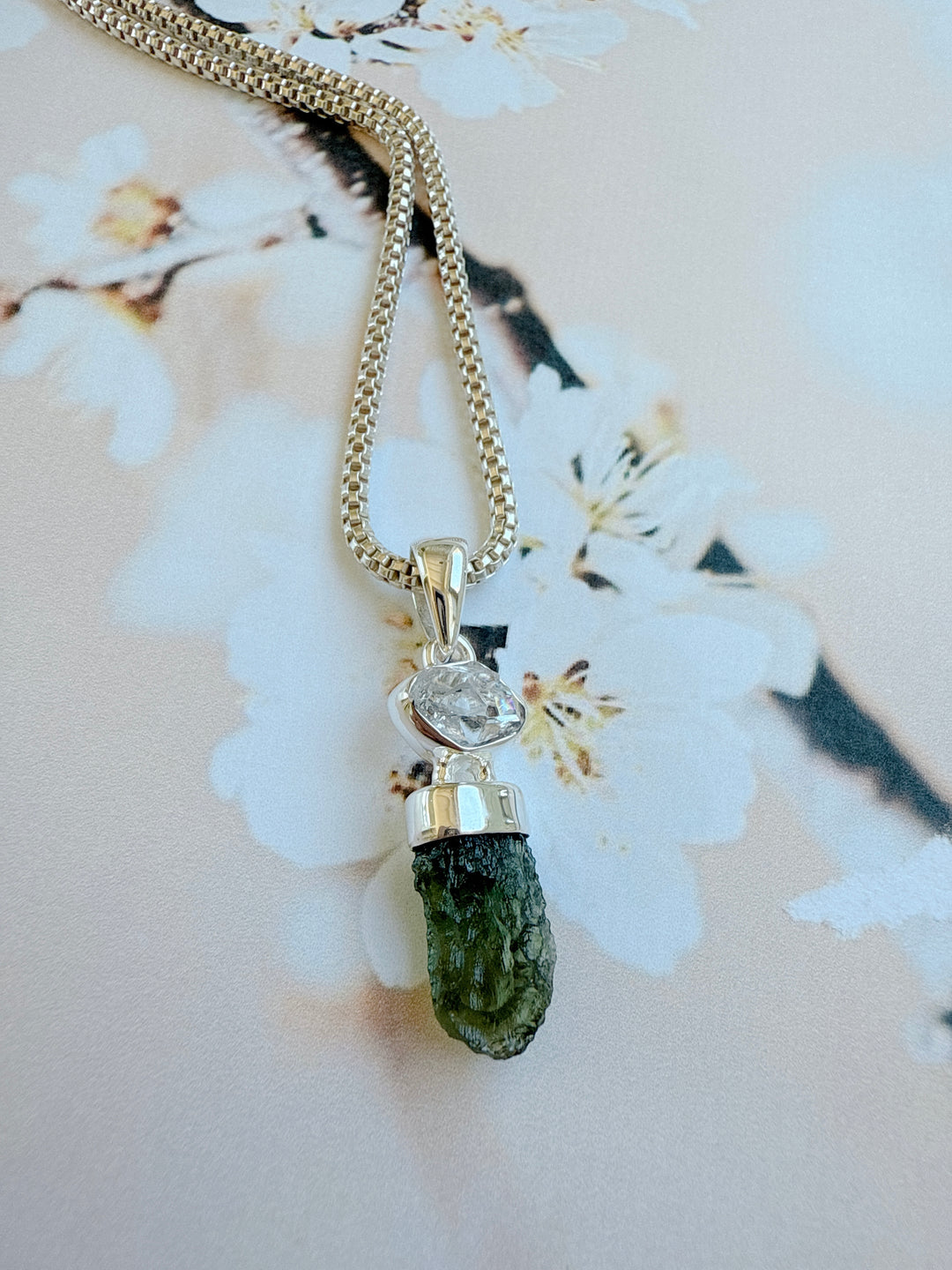 Moldavite & Herkimer Diamond Pendant