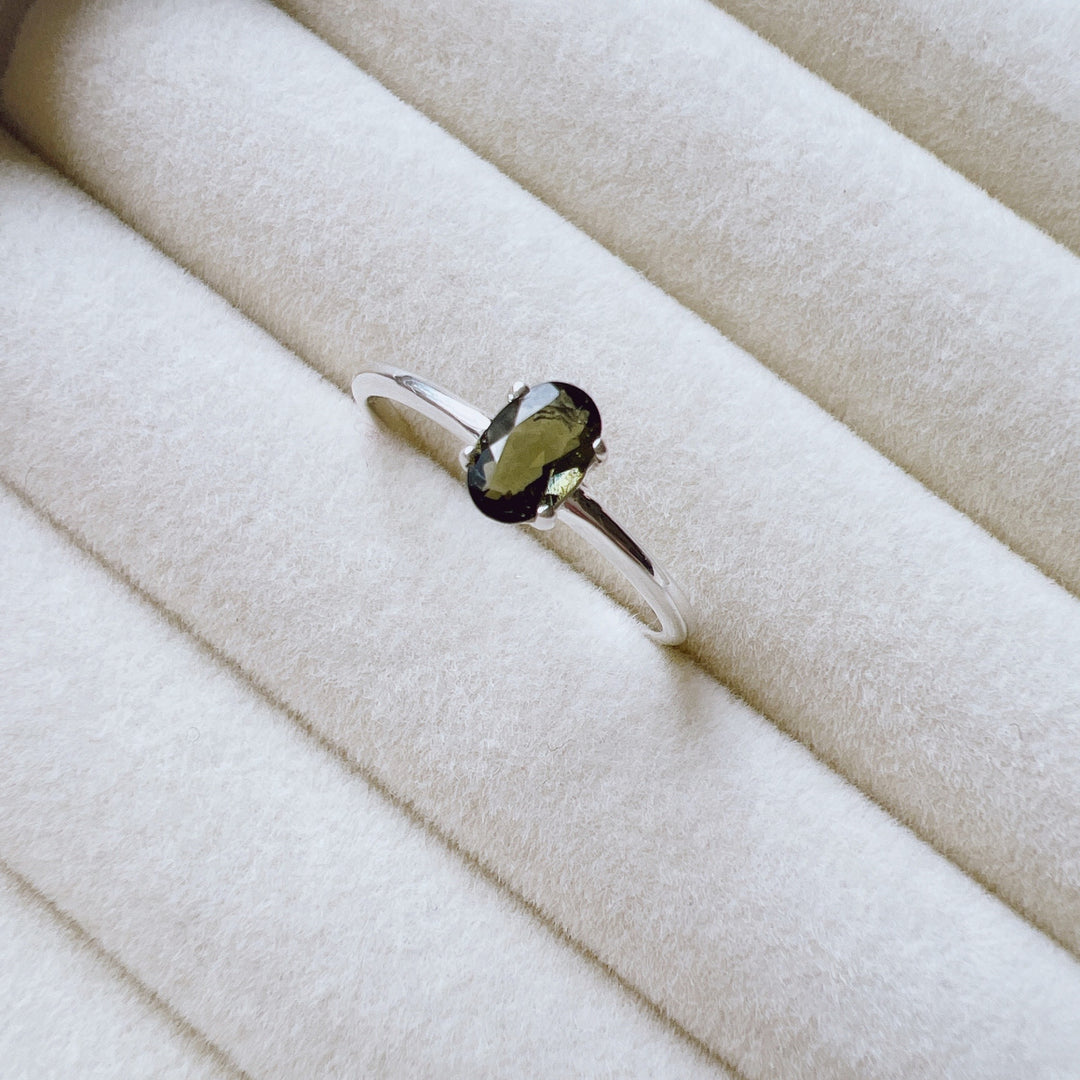 MOLDAVITE RING FACETED
