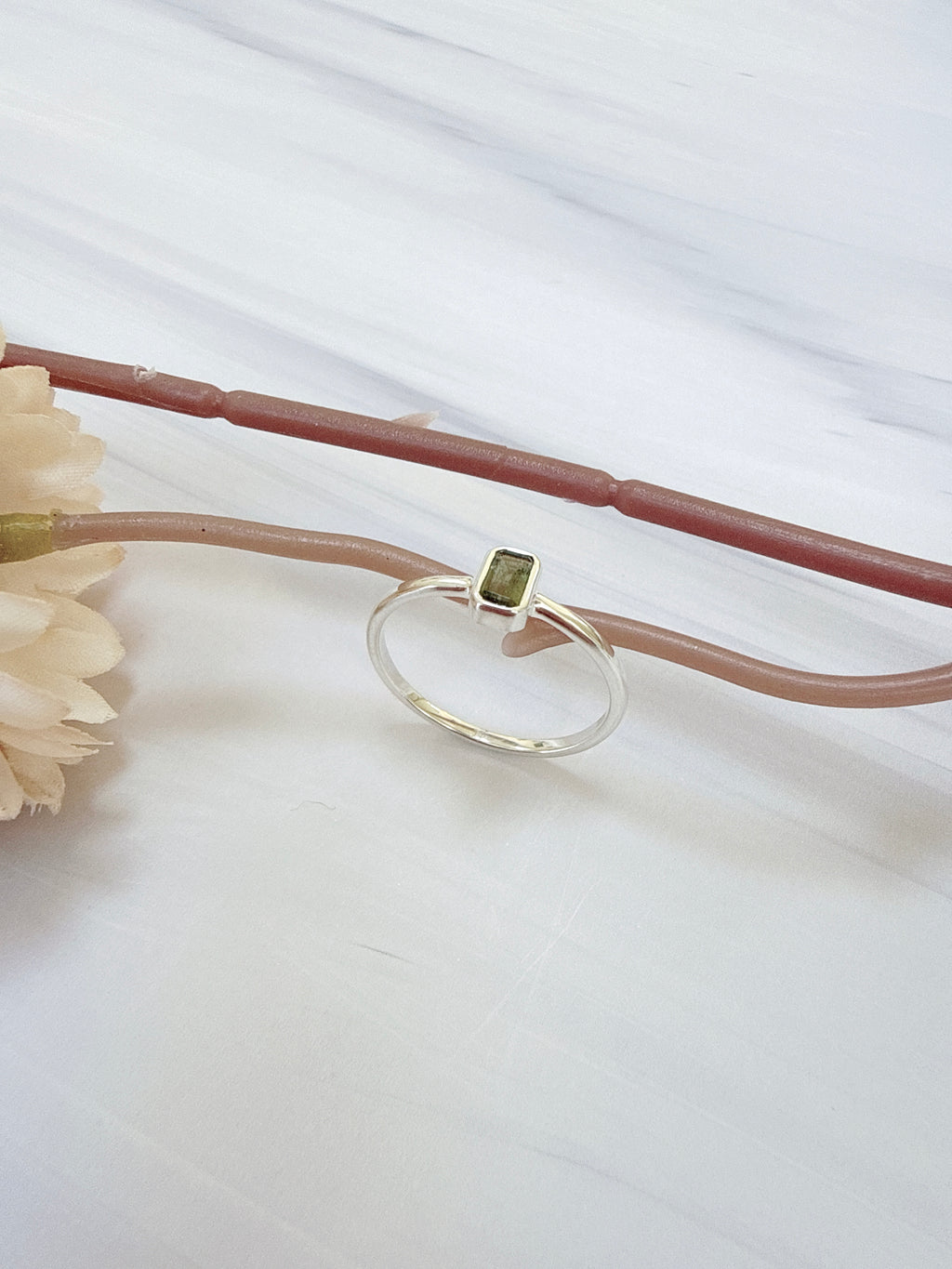 Faceted Moldavite Ring