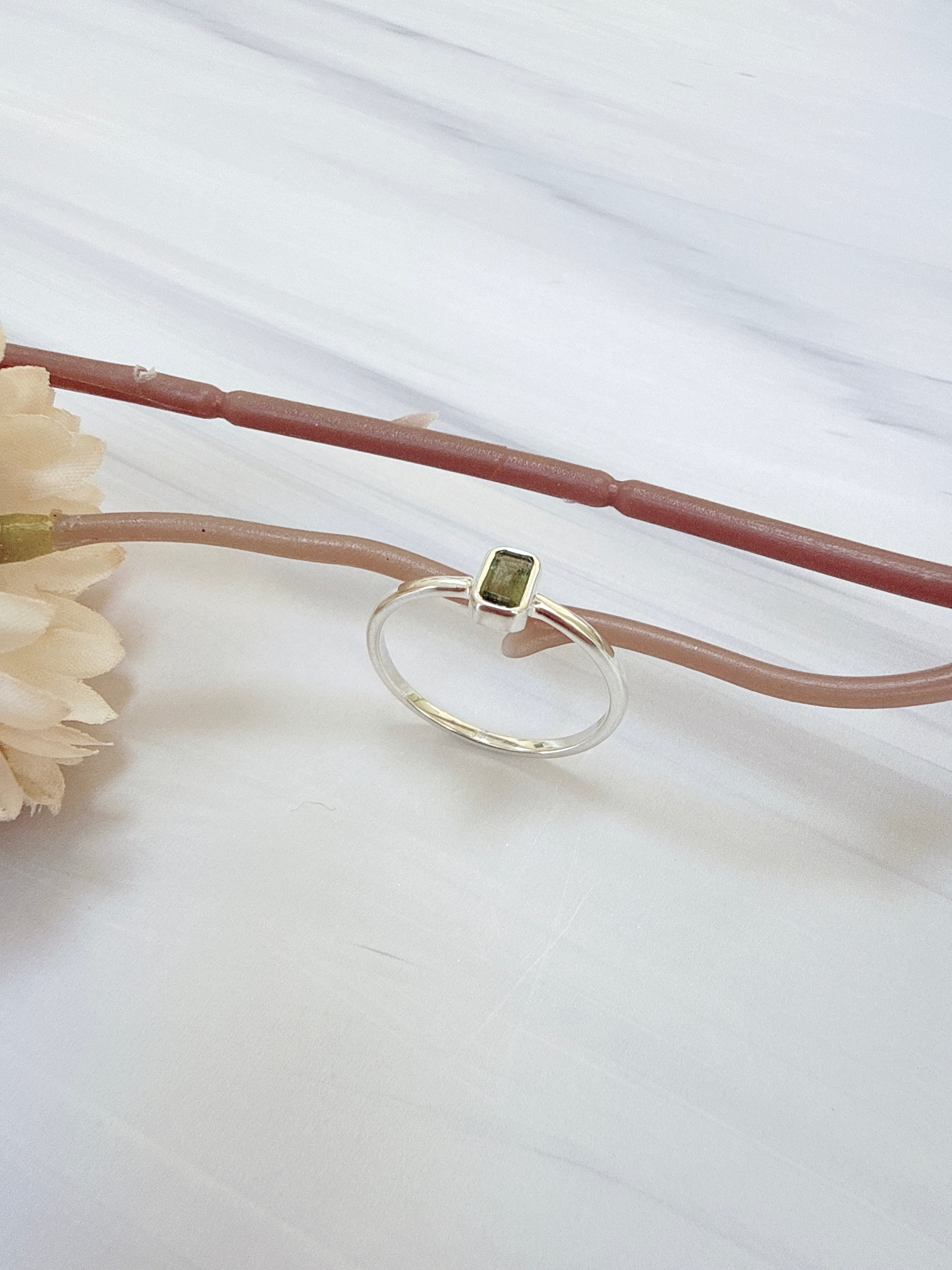 Faceted Moldavite Ring