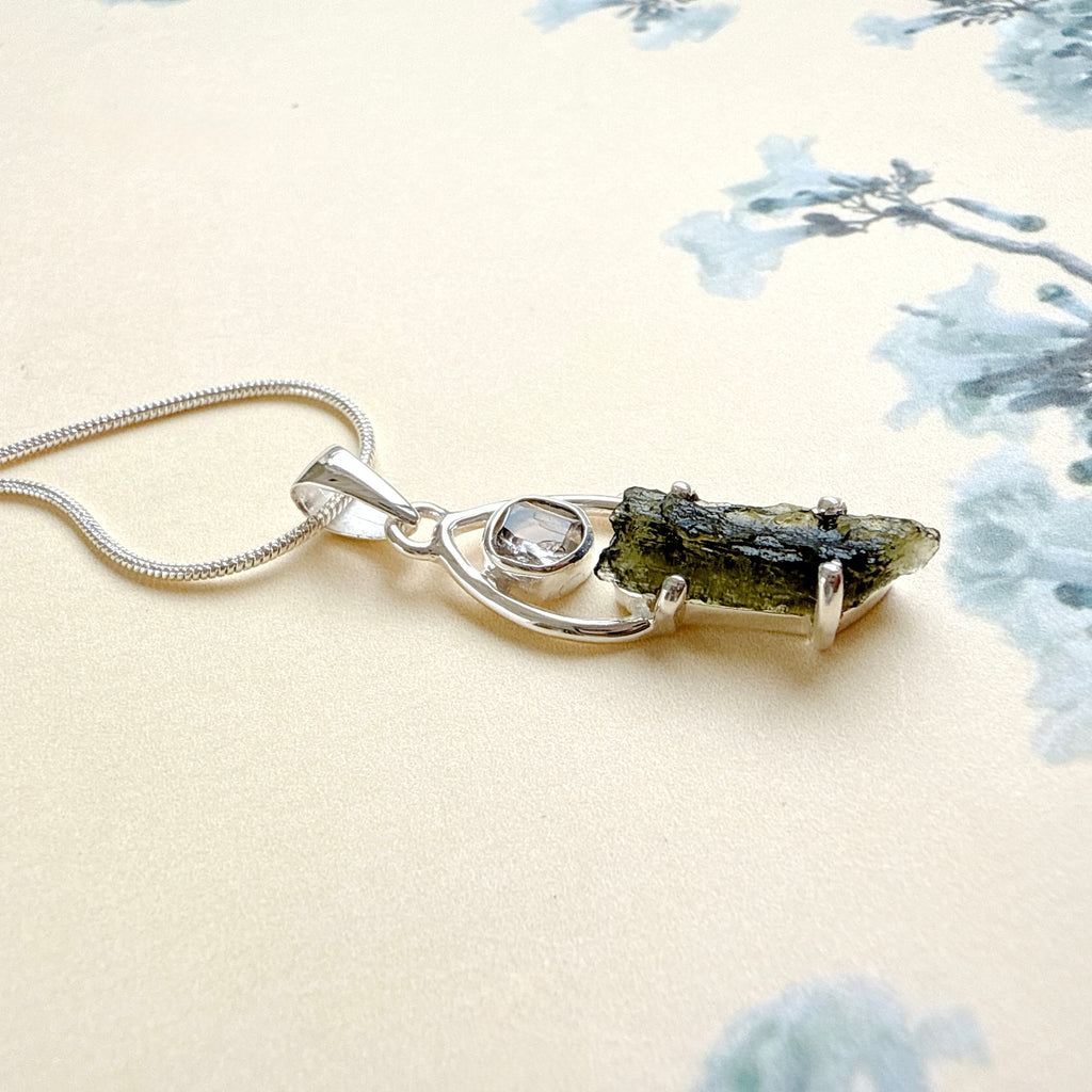 Moldavite & Herkimer Pendant