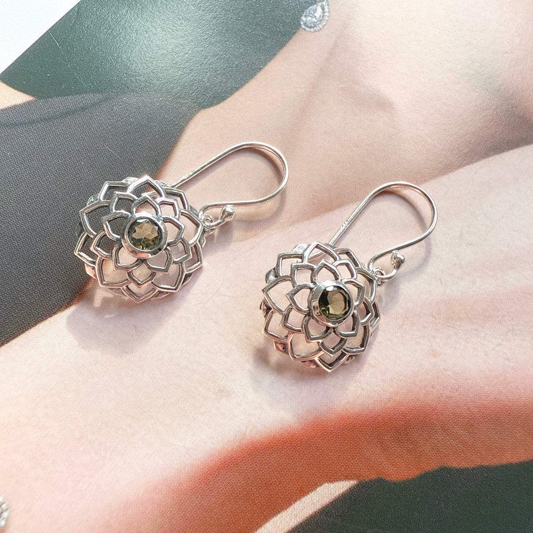 Faceted Moldavite Earrings