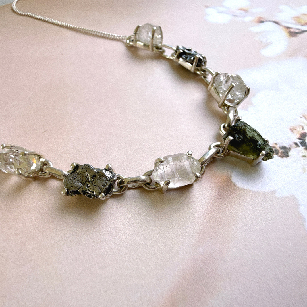 Moldavite, Herkimer Diamond & Meteorite Campo Del Cielo Necklace