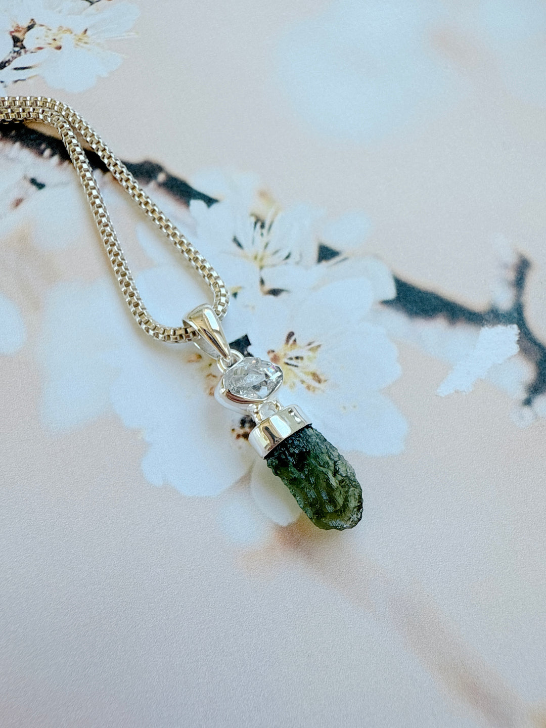 Moldavite & Herkimer Diamond Pendant