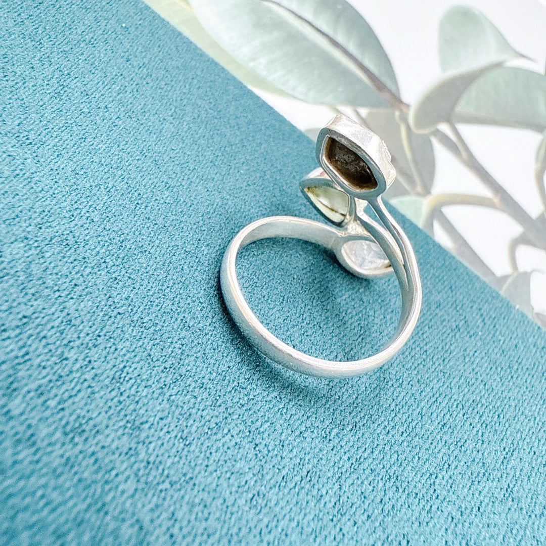 MOLDAVITE, HERKIMER DIAMOND & CAMPO DEL CIELO RING