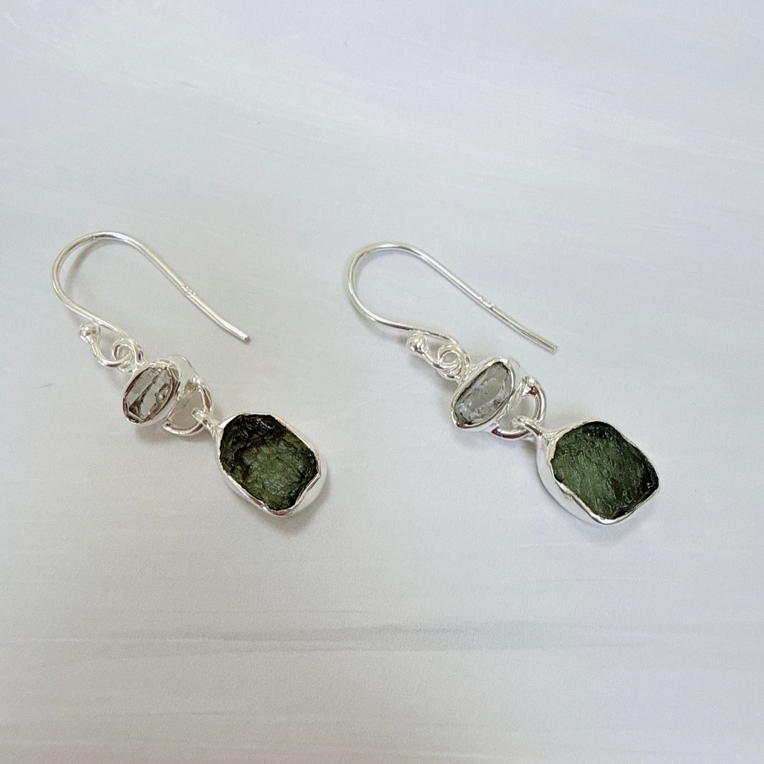 Moldavite & Herkimer Diamond Earrings