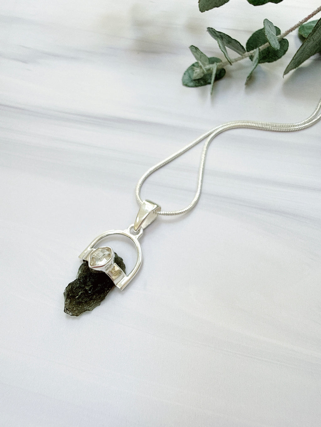 Moldavite with Herkimer Diamond Pendant