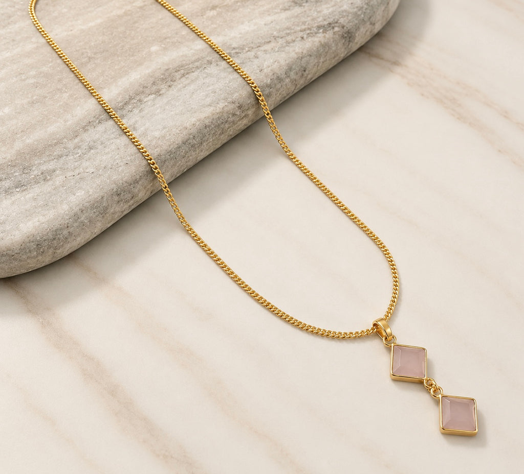 Golden Pink Chalcedony Faceted Necklace
