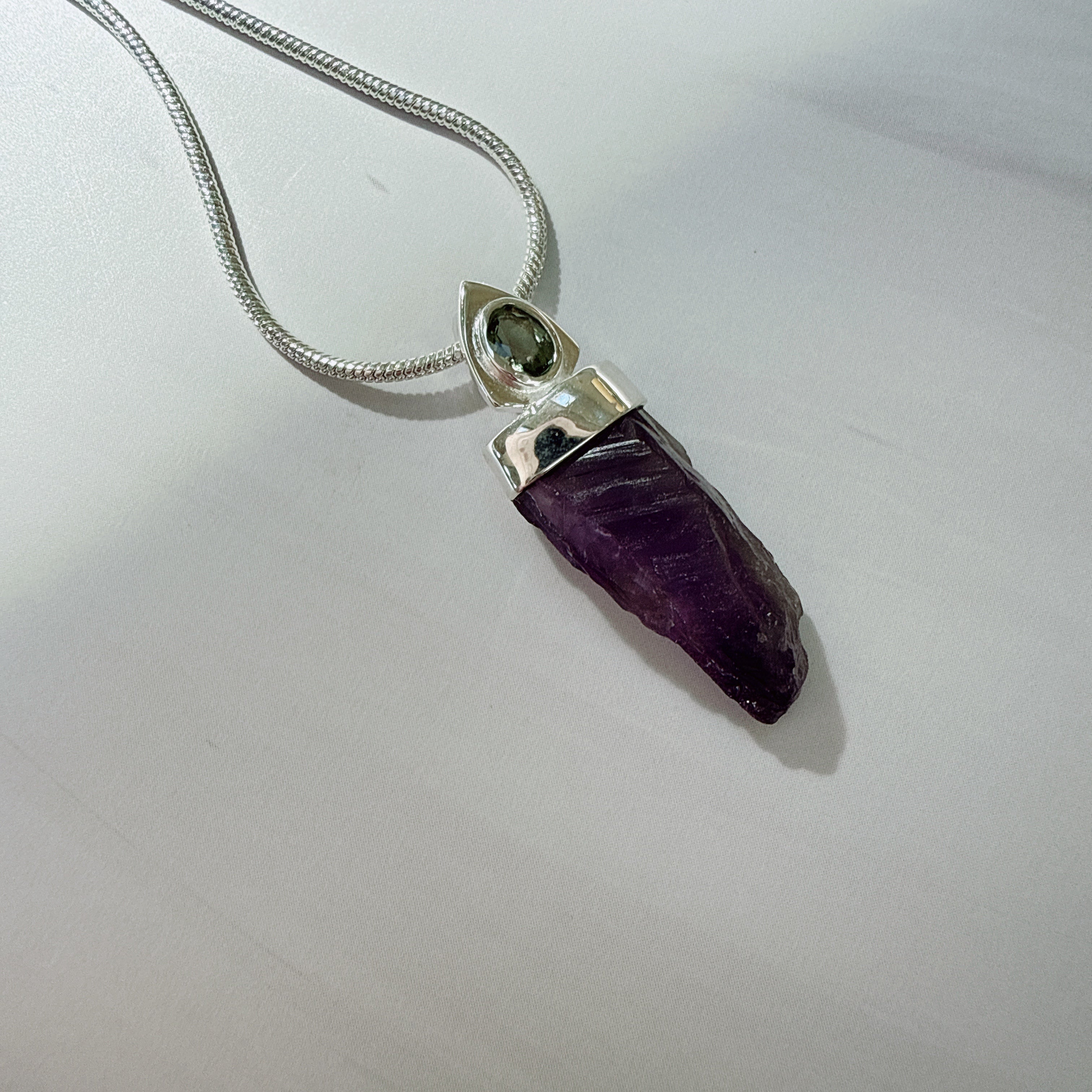 Designer Amethyst & Faceted Moldavite Pendant