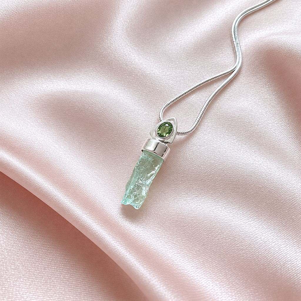 Designer Aquamarine & Faceted Moldavite Pendant