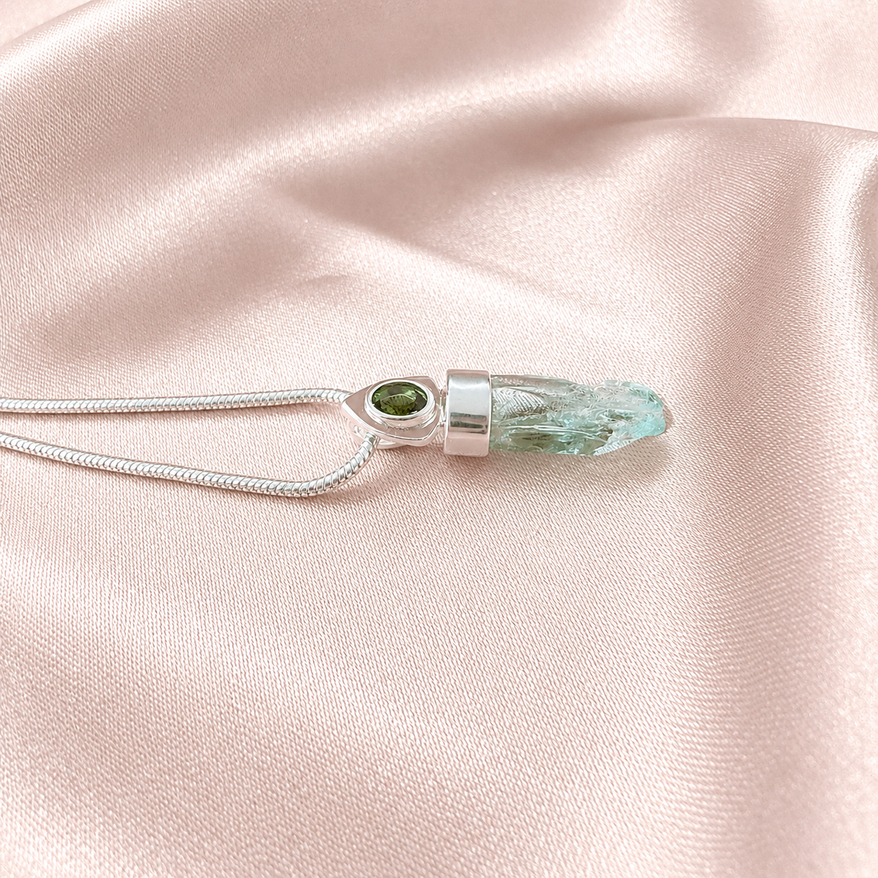 Designer Aquamarine & Faceted Moldavite Pendant