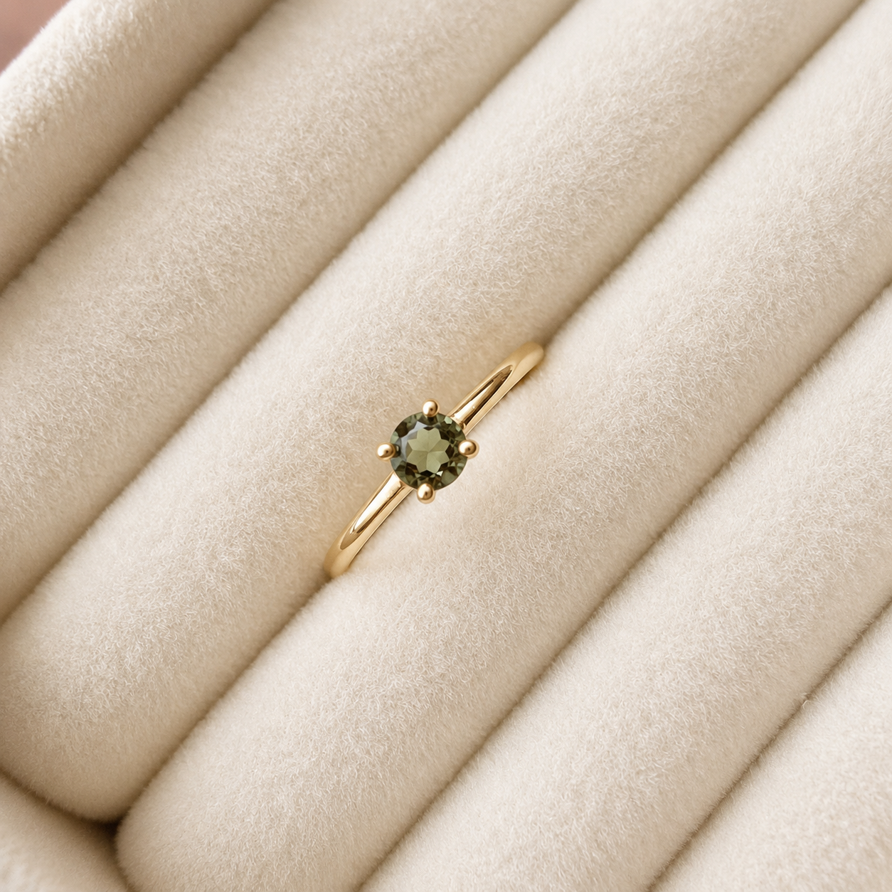 18K Gold – Moldavite Faceted Ring