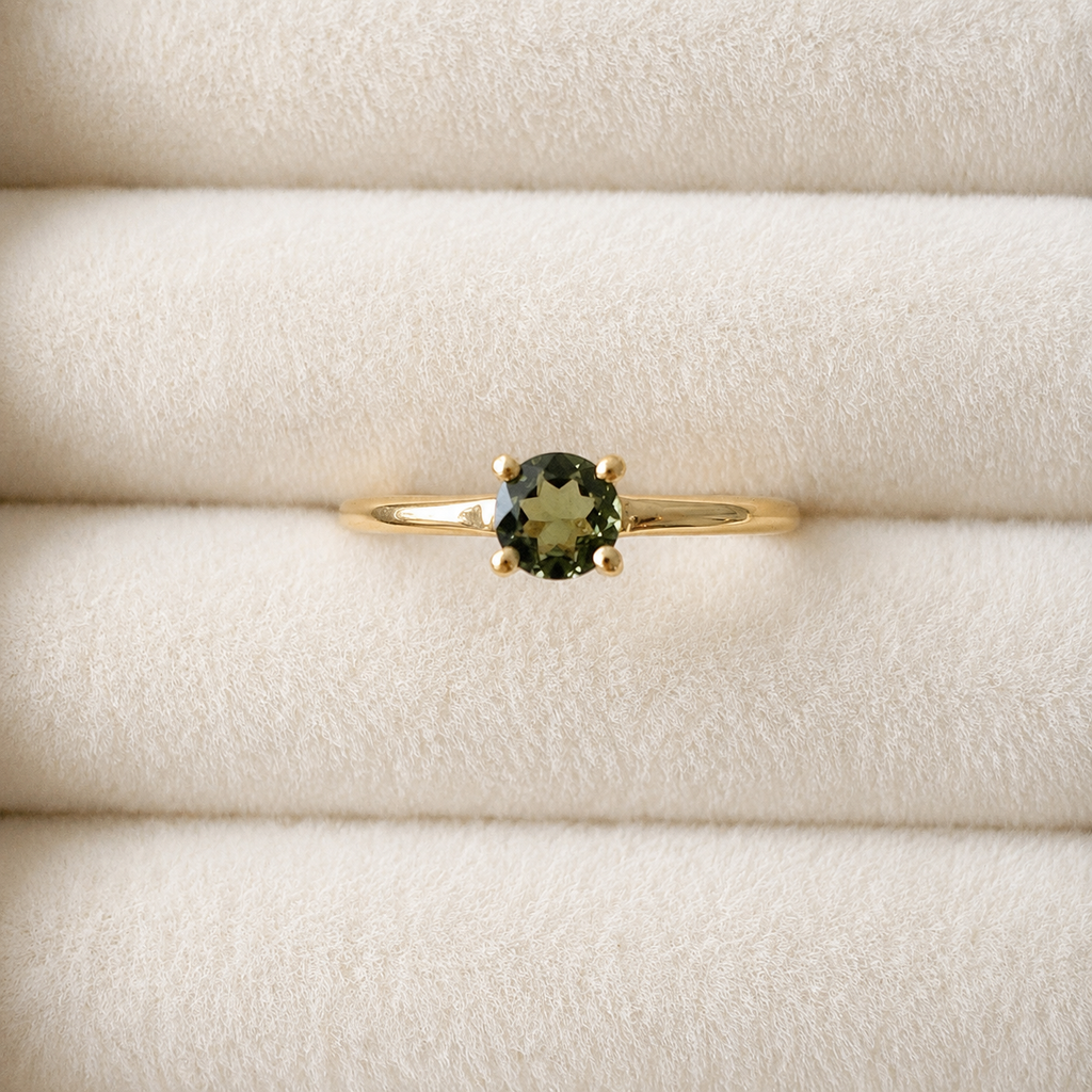 18K Gold – Moldavite Faceted Ring