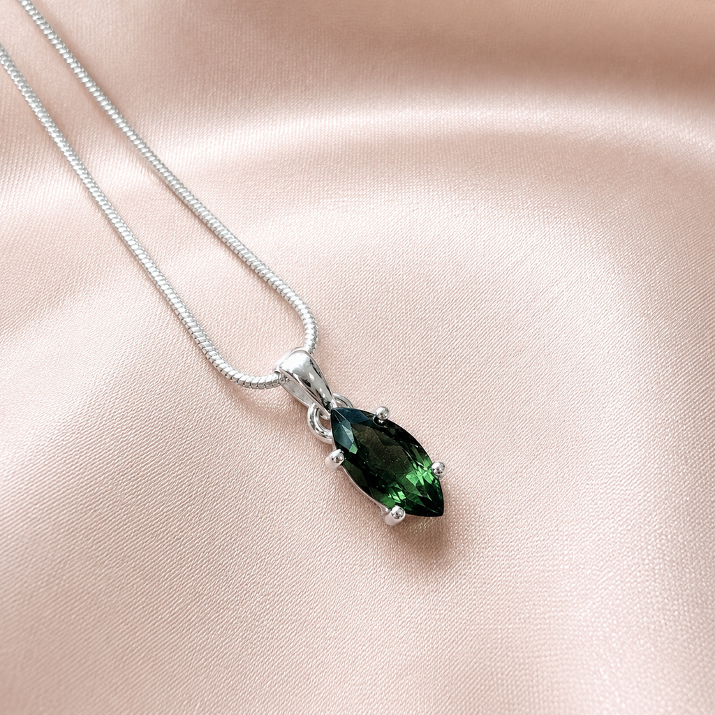 Moldavite Faceted Silver Pendant