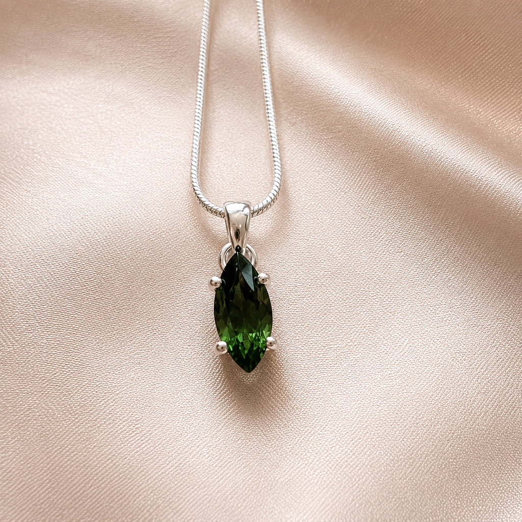 Moldavite Faceted Silver Pendant