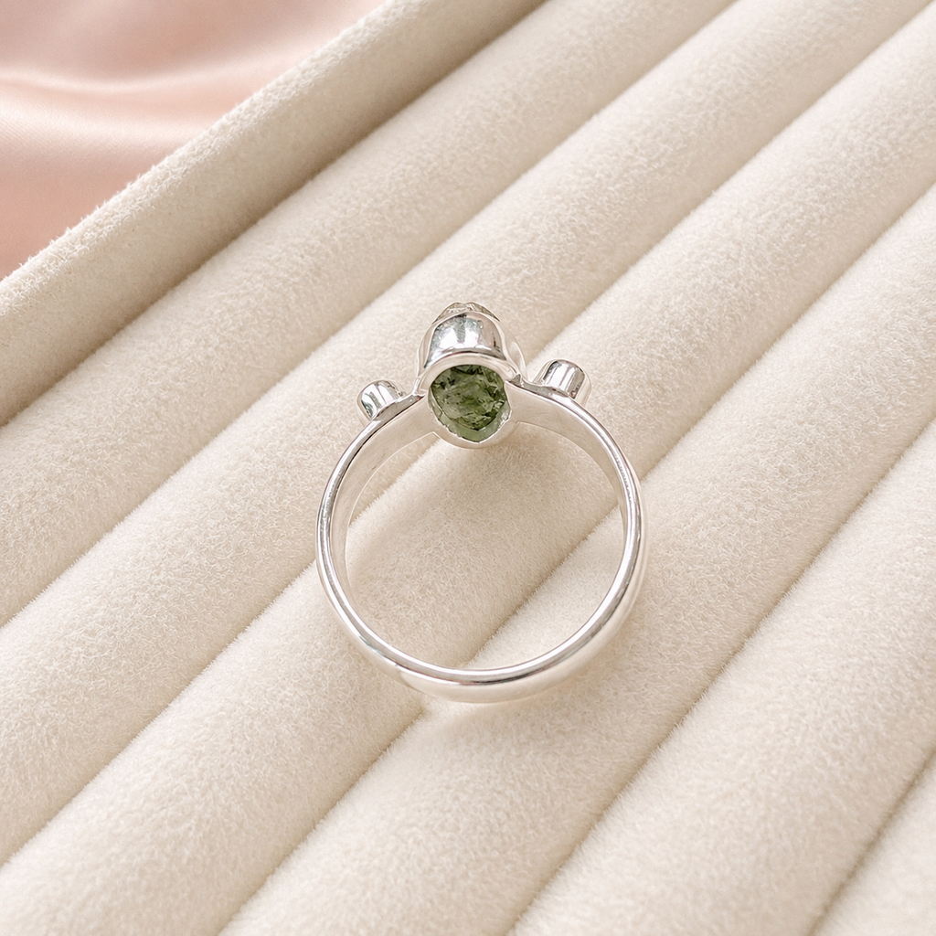 Designer Moldavite & Peridot Ring
