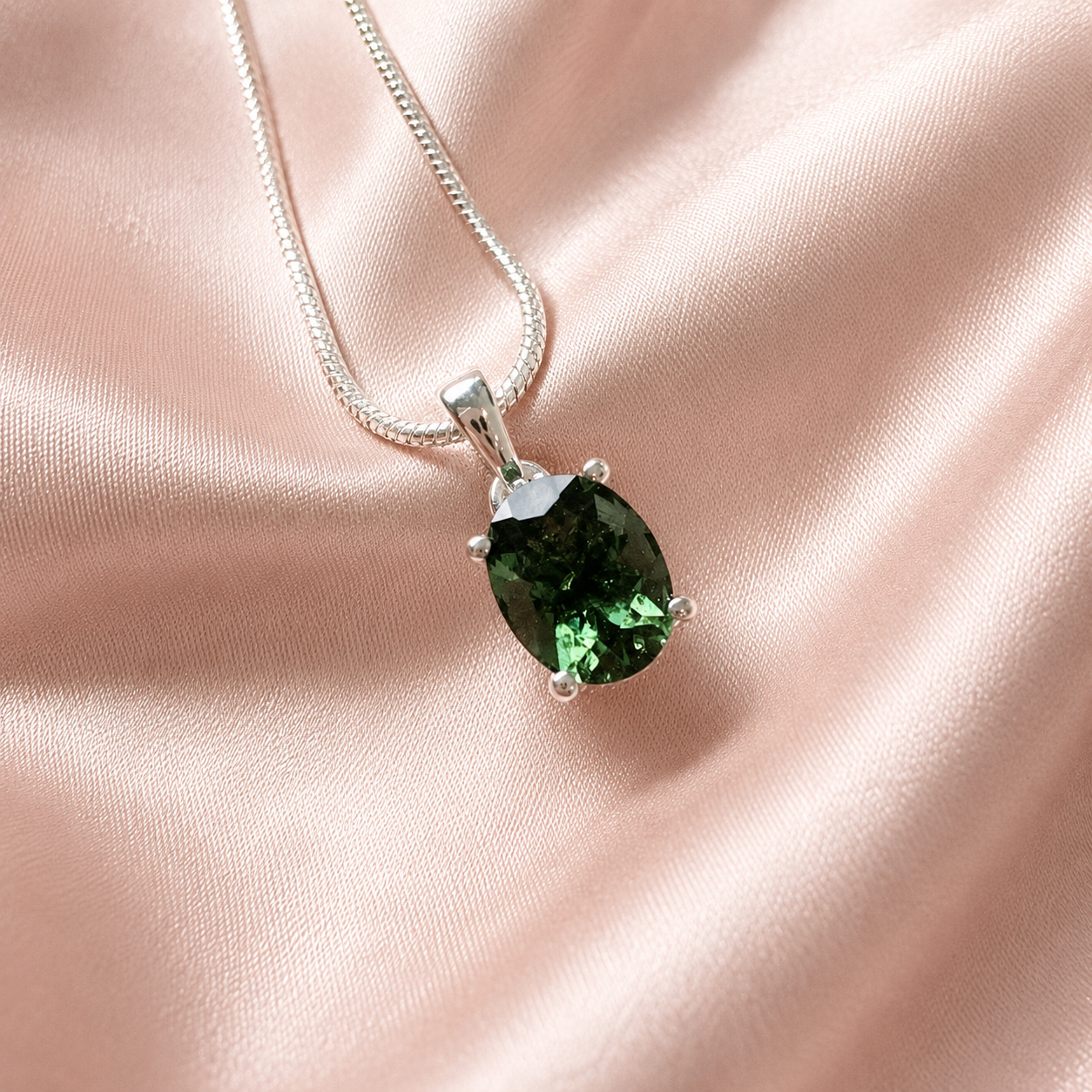 Moldavite Faceted Silver Pendant