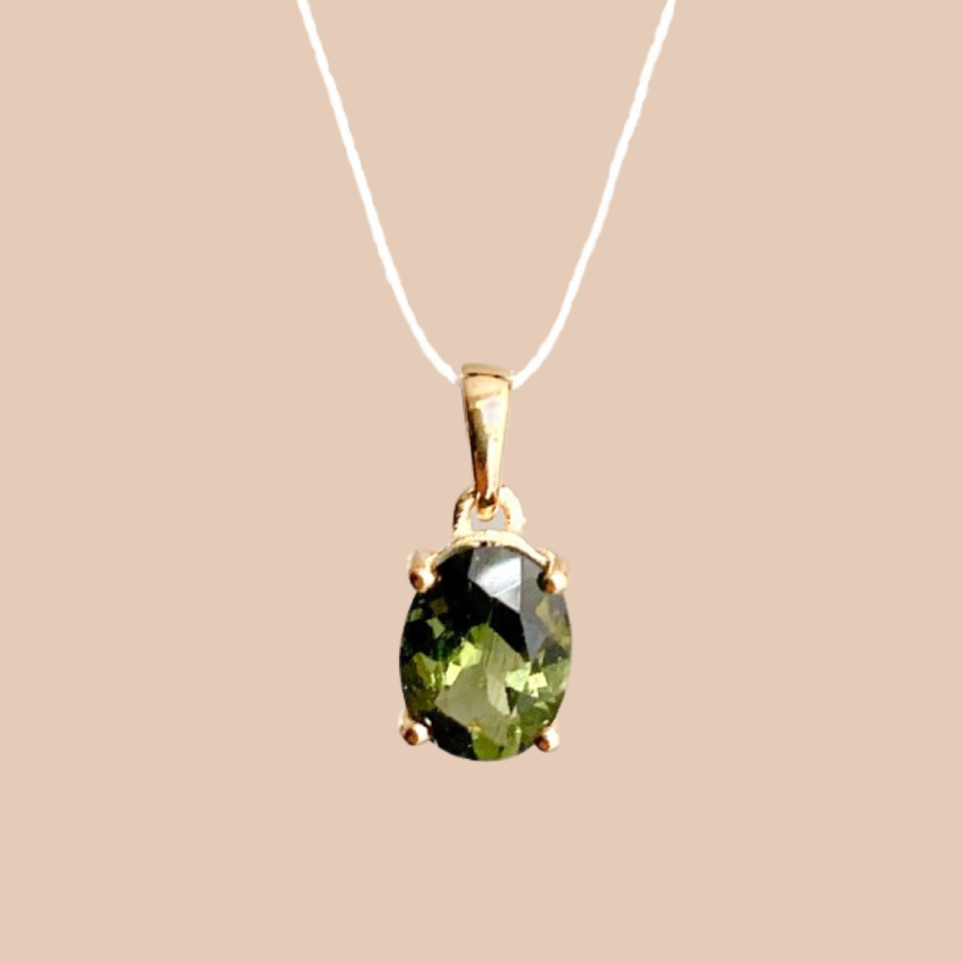 Moldavite Gold Vermeil Faceted  Pendant